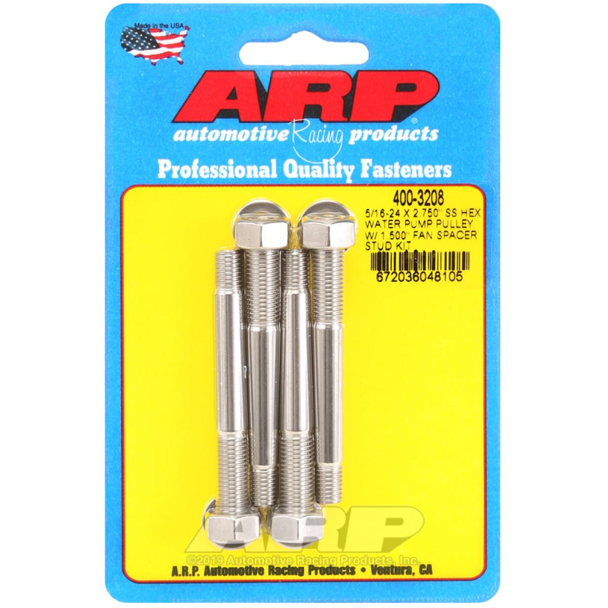 ARP 5/16-24 X 2.750 SS Hex Water Pump Pulley w/ 1.500in Fan Spacer Stud Kit ARP Hardware - Singles