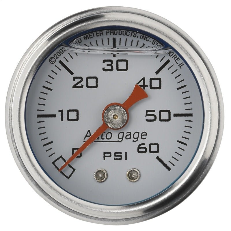 Autometer AutoGage 1.5in Liquid Filled Mechanical 0-60 PSI Fuel Pressure Gauge - White AutoMeter Gauges