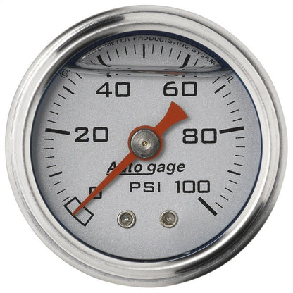Autometer AutoGage 1.5in Liquid Filled Mechanical 0-100 PSI Fuel Pressure Gauge - Silver AutoMeter Gauges