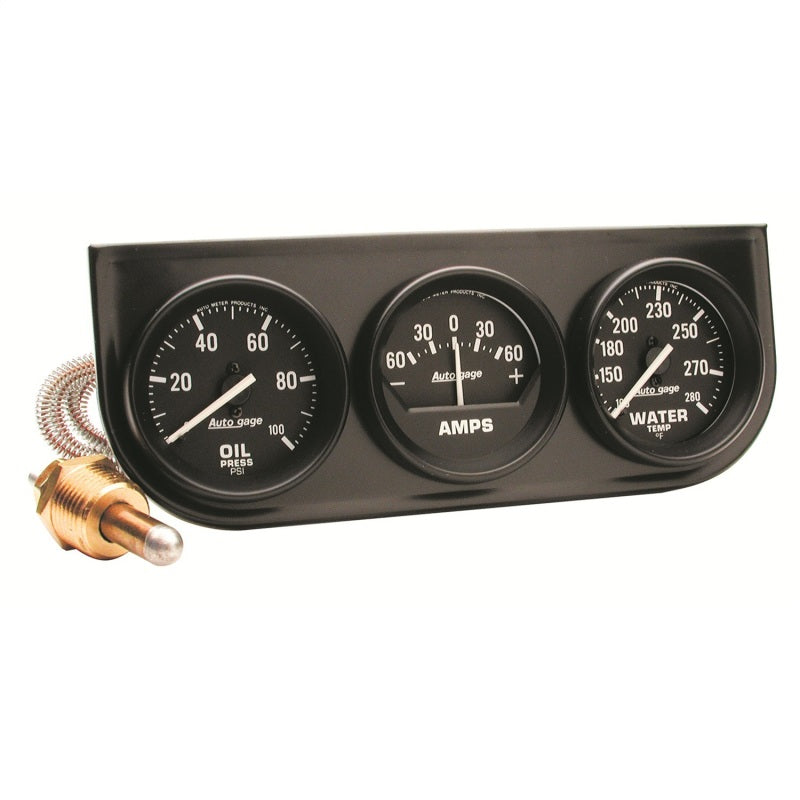 AutoMeter Gauge Console Oilp/Wtmp/Amp 2in. 100PSI/280 Deg. F/60A Blk Dial Blk Bzl Autogage AutoMeter Gauges