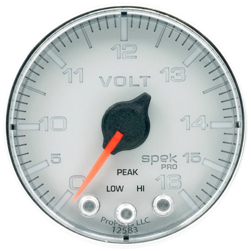 Autometer Spek-Pro Gauge Voltmeter 2 1/16in 16V Stepper Motor W/Peak & Warn Slvr/Chrm AutoMeter Gauges