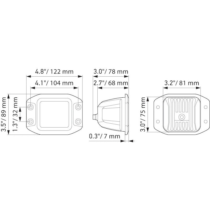 Hella Universal Black Magic 3.2in L.E.D. Cube Kit - Flood Beam (Flush Mount) Hella Fog Lights