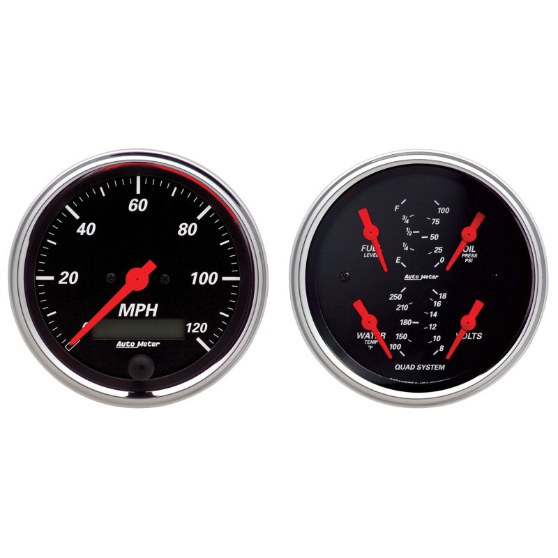 AutoMeter Gauge Kit 2 Pc. Quad & Speedometer 3-3/8in. Designer Black AutoMeter Gauges