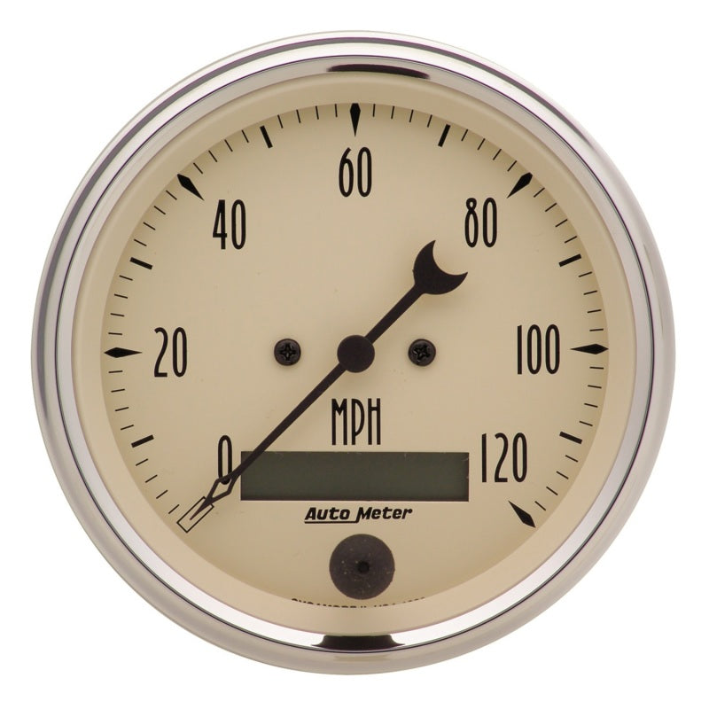 AutoMeter Gauge Speedo. 3-3/8in. 120MPH Elec. Prog. W/ Lcd Odo Antq Beige AutoMeter Gauges