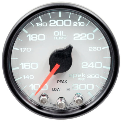 Autometer Spek-Pro Gauge Oil Temp 2 1/16in 300f Stepper Motor W/Peak & Warn Wht/Blk AutoMeter Gauges