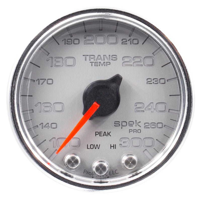 Autometer Spek-Pro Gauge Trans Temp 2 1/16in 300f Stepper Motor W/Peak & Warn Slvr/Chrm AutoMeter Gauges