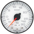 Autometer Spek-Pro Gauge Vac/Boost 2 1/16in 30Inhg-30psi Stepper Motor W/Peak & Warn White/Black AutoMeter Gauges