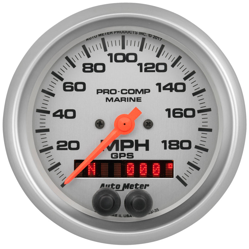 Autometer Gauge GPS Speedometer 3-3/8in 200 MPH Marine Silver Gauge AutoMeter Gauges