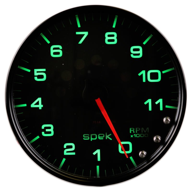 Autometer Spek-Pro Gauge Tachometer 5in 11K Rpm W/Shift Light & Peak Mem Black/Black AutoMeter Gauges