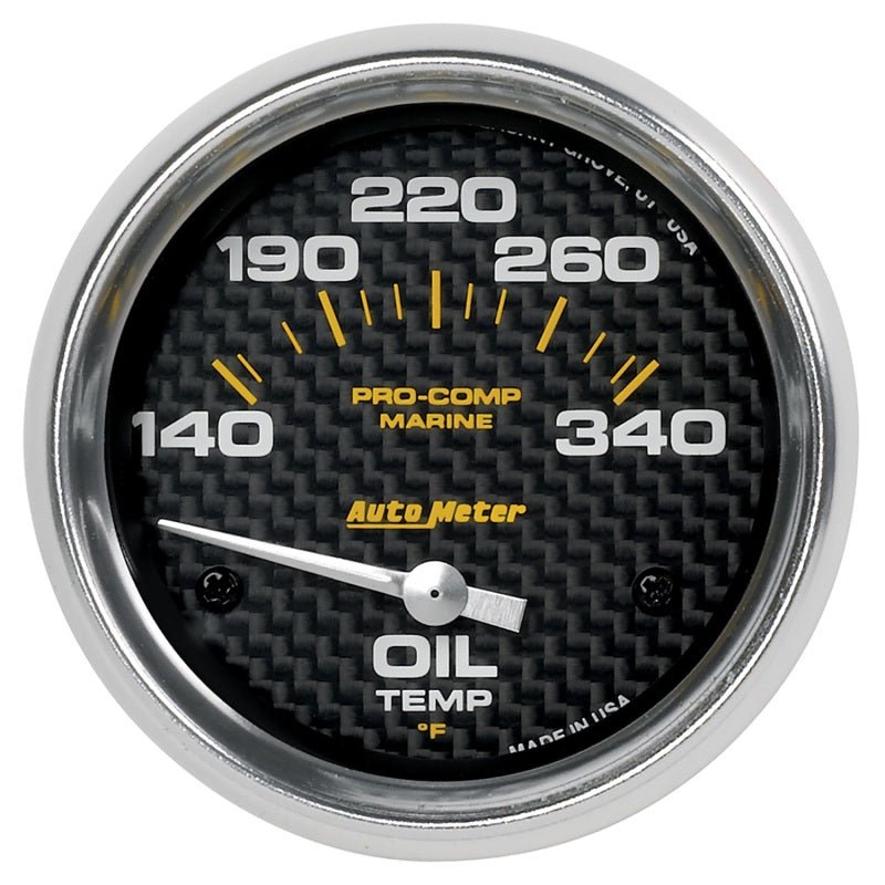 Autometer Marine Carbon Fiber Electric Oil Temperature Gauge 2-5/8in 140-300 Deg F AutoMeter Gauges