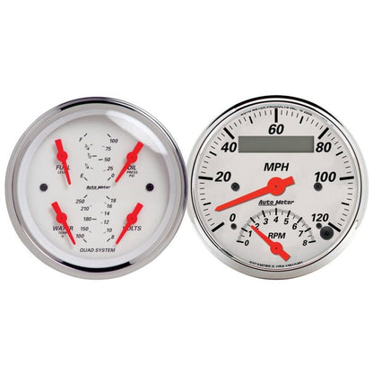 Autometer Arctic White 3-3/8 Quad Gauge and Tach/Speedo Combo AutoMeter Gauges