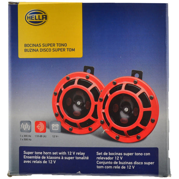 Hella Supertone Horn Kit 12V 300/500HZ Red (003399803 = 003399801) Hella Horns