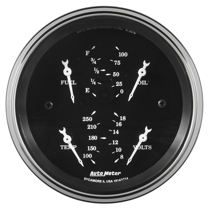 Auto Meter Gauge Dual Fuel & OILP 3 3/8in 240E-33F & 100psi Elec Old Tyme Blk AutoMeter Gauge Pods