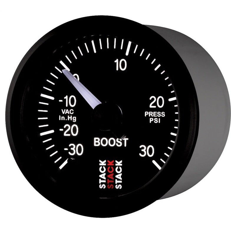 Autometer Stack 52mm -30INHG to +30 PSI (Incl T-Fitting) Pro Stepper Motor Boost Press Gauge - Black AutoMeter Gauges