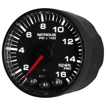 Autometer Spek-Pro Gauge Nitrous Press 2 1/16in 1600psi Stepper Motor W/Peak & Warn Blk/Blk AutoMeter Gauges