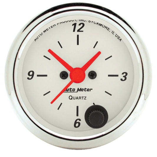 Autometer Arctic White 2-1/6in 12 Hour Analog Clock Gauge AutoMeter Gauges
