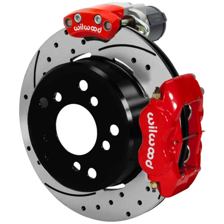 Wilwood Forged Dynalite Rear Electronic Parking Brake Kit - Red Powder Coat Caliper - D/S Rotor Wilwood Brake Calipers - Perf