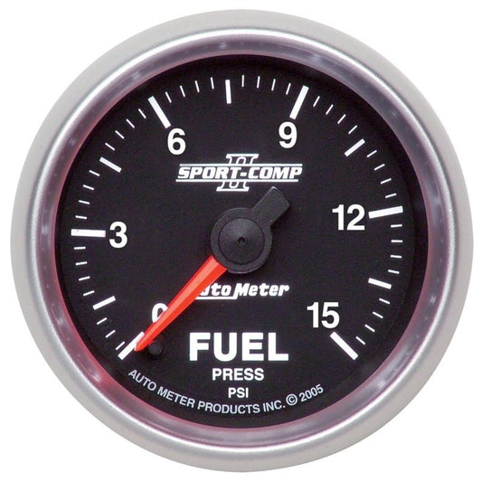 Autometer Sport-Comp II 52mm 0-15 PSI Full Sweep Electronic Fuel Pressure Gauge AutoMeter Gauges