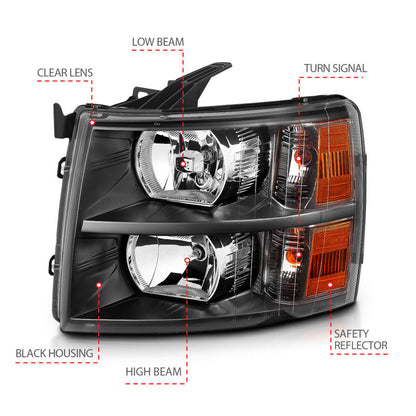 ANZO 2007-2013 Chevrolet Silverado Crystal Headlights Black