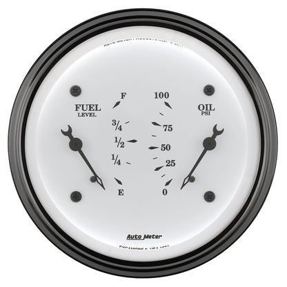 AutoMeter Gauge Dual Fuel & Oilp 3-3/8in. 0 Ohm(e) to 90 Ohm(f)& 100PSI Elec Old Tyme White AutoMeter Gauges