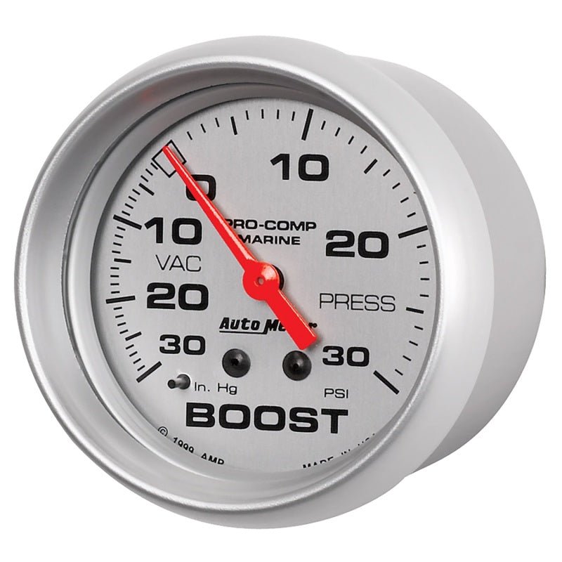 AutoMeter Marine Vac/Boost Gauge 2 5/8in  30INHG 30PSI Mechanical- Silver AutoMeter Gauges