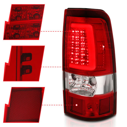 ANZO 1999-2002 Chevy Silverado 1500 LED Taillights Plank Style Chrome With Red/Clear Lens