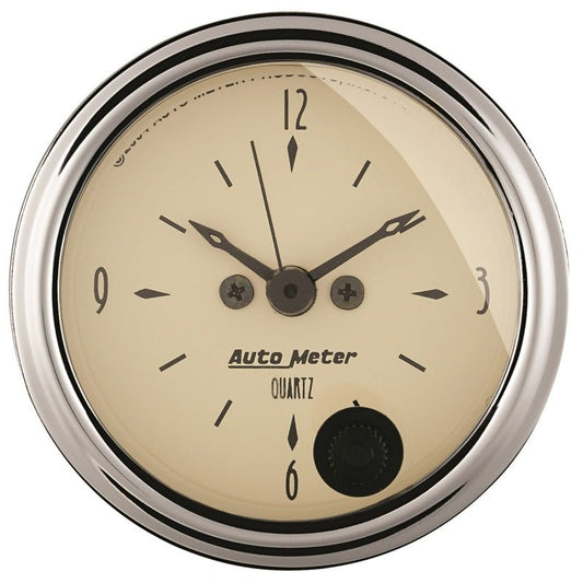 Autometer 2-1/16 inch 12 Hour Analog Antique Beige Clock AutoMeter Gauges