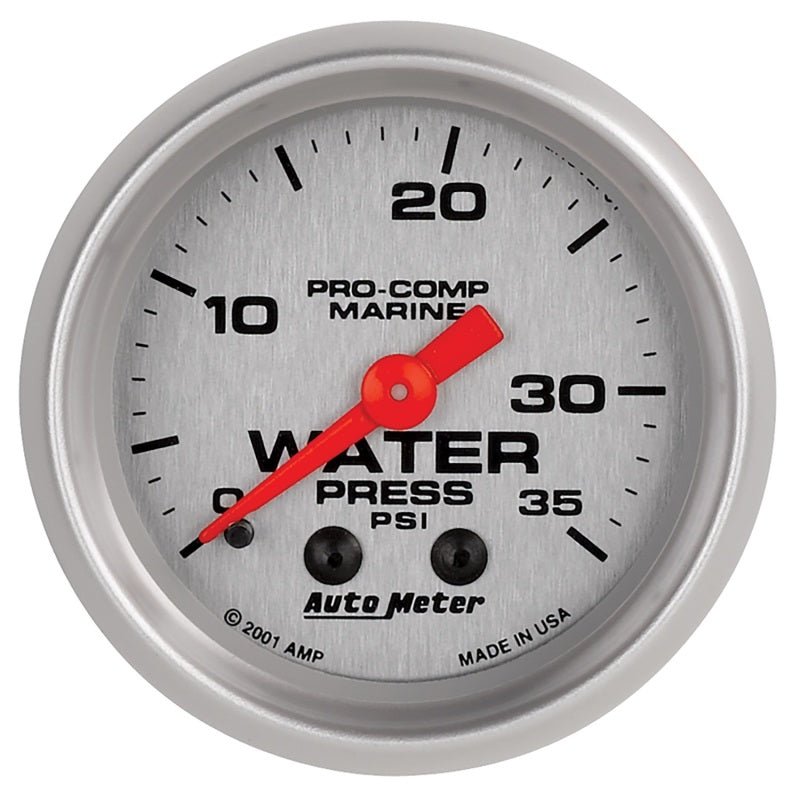 Autometer Marine Silver 2-1/16in 35 PSI Mechanical Water Pressure Gauge AutoMeter Gauges