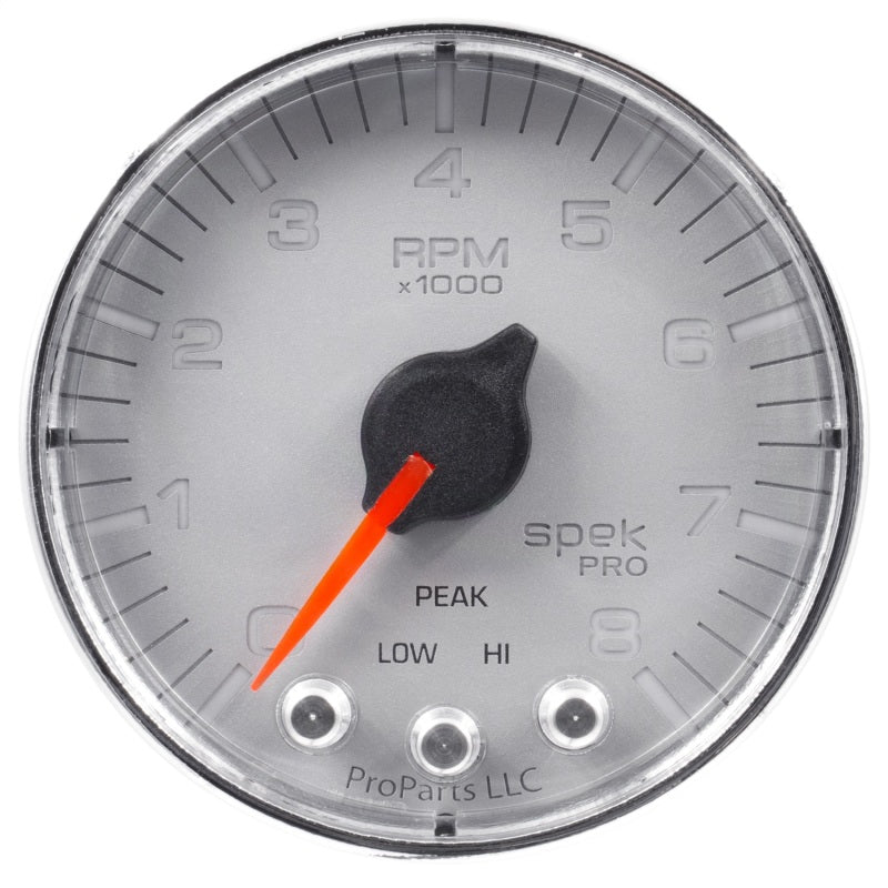 Autometer Spek-Pro Gauge Tach 2 1/16in 8K Rpm W/ Shift Light & Peak Mem Slvr/Chrm AutoMeter Gauges