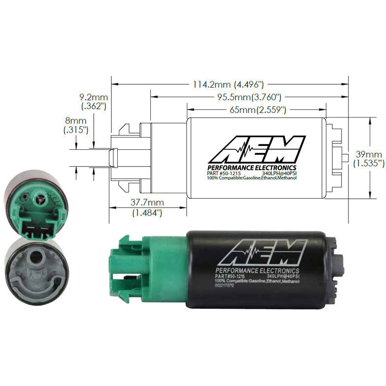 AEM 340LPH 65mm Fuel Pump Kit w/ Mounting Hooks - Ethanol Compatible AEM Fuel Pumps