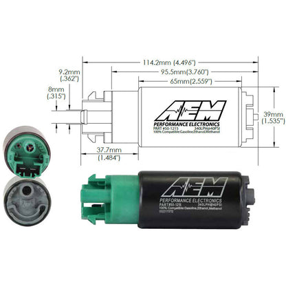 AEM 340LPH 65mm Fuel Pump Kit w/ Mounting Hooks - Ethanol Compatible AEM Fuel Pumps