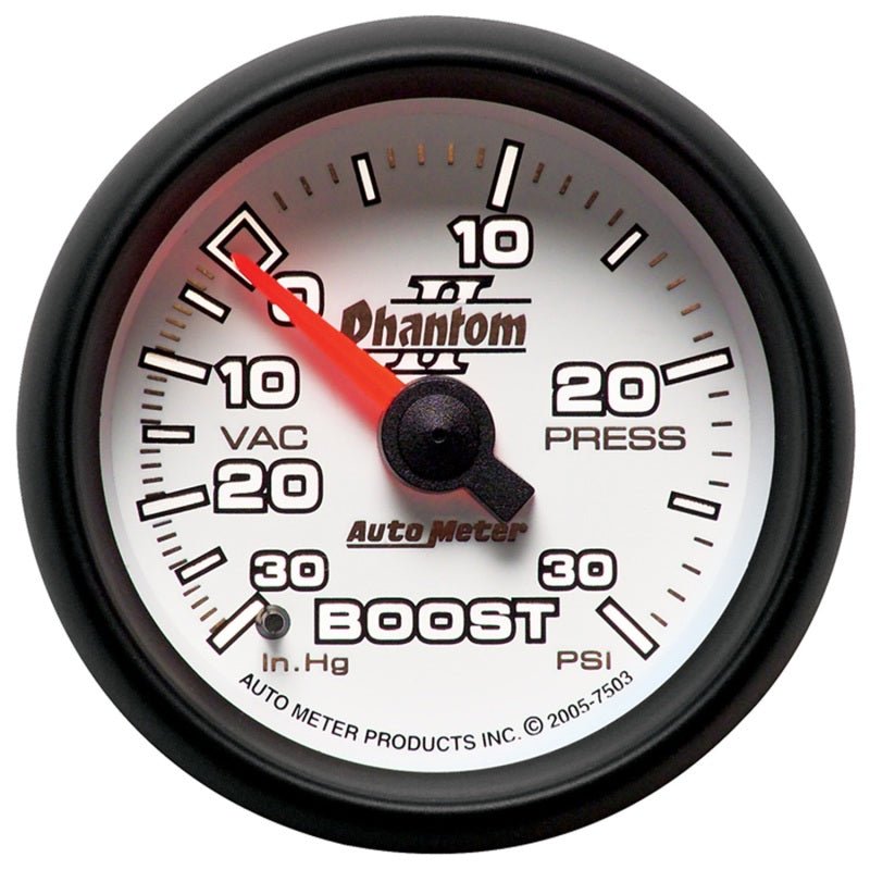 Autometer Phantom II 52.4mm Mechanical Vacuum / Boost Gauge 30 In. HG/30 PSI AutoMeter Gauges