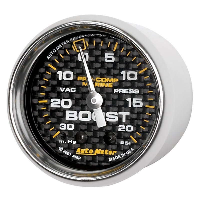 Autometer Marine Carbon Fiber 2-1/16in 30INHG/20PSI Mechanical Vacuum/Boost Gauge AutoMeter Gauges