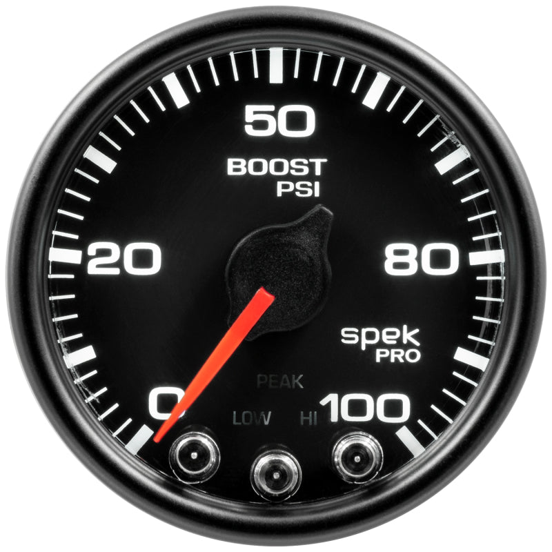 Autometer Spek-Pro Gauge Boost 2 1/16in 100psi Stepper Motor W/Peak & Warn Blk/Blk AutoMeter Gauges