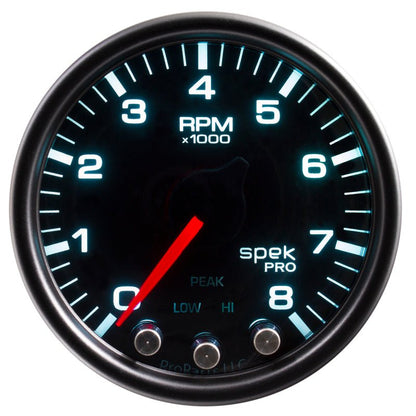 Autometer Spek-Pro Gauge Tach 2 1/16in 8K Rpm W/ Shift Light & Peak Mem Blk/Smoke/Blk AutoMeter Gauges