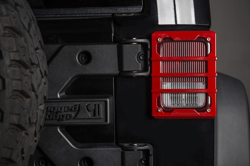 Rugged Ridge 07-18 Jeep Wrangler JK Red Elite Tail Light Guards Rugged Ridge Light Covers and Guards