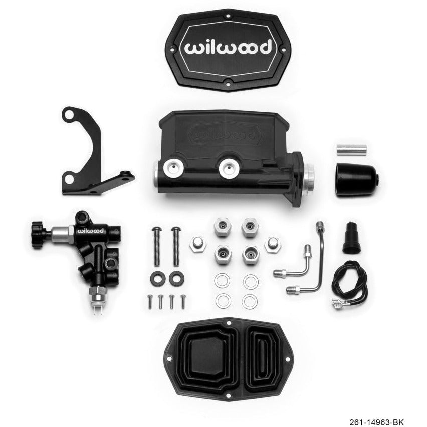 Wilwood Compact Tandem M/C - 1in Bore - w/Bracket and Valve (Pushrod) - Black Wilwood Brake Master Cylinder