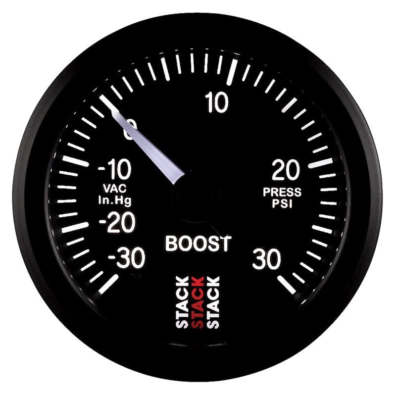 Autometer Stack 52mm -30INHG to +30 PSI (Incl T-Fitting) Pro Stepper Motor Boost Press Gauge - Black AutoMeter Gauges