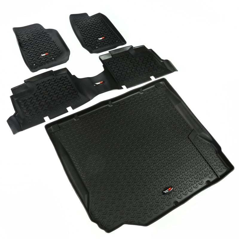 Rugged Ridge Floor Liner Front/Rear/Cargo Black 2007-2010 Jeep Wrangler JK 4 Dr Rugged Ridge Floor Mats - Rubber