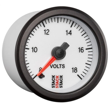 Autometer Stack 52mm 8-18V Pro Stepper Motor Battery Voltage Gauge - White AutoMeter Gauges