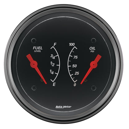 AutoMeter Gauge Dual Fuel & Oilp 3-3/8in. 0 Ohm(e) to 90 Ohm(f)& 100PSI Elec Designer Black AutoMeter Gauges