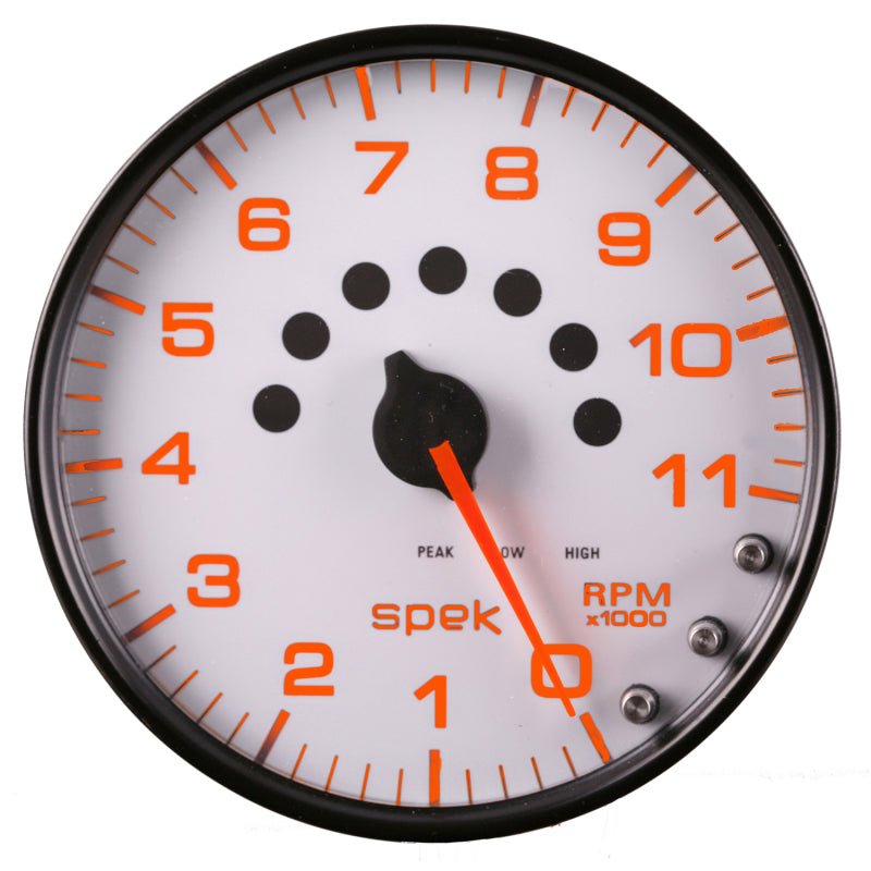 Autometer Spek-Pro Gauge Tachometer 5in 11K Rpm W/Shift Light & Peak Mem White/Black AutoMeter Gauges