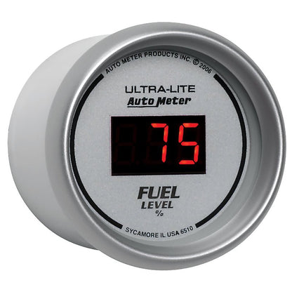 Autometer Ultra-Lite Digital 2-1/16in 0-280 OHM Silver Dial w/ Red LED Programmable Fuel Level Gage AutoMeter Gauges