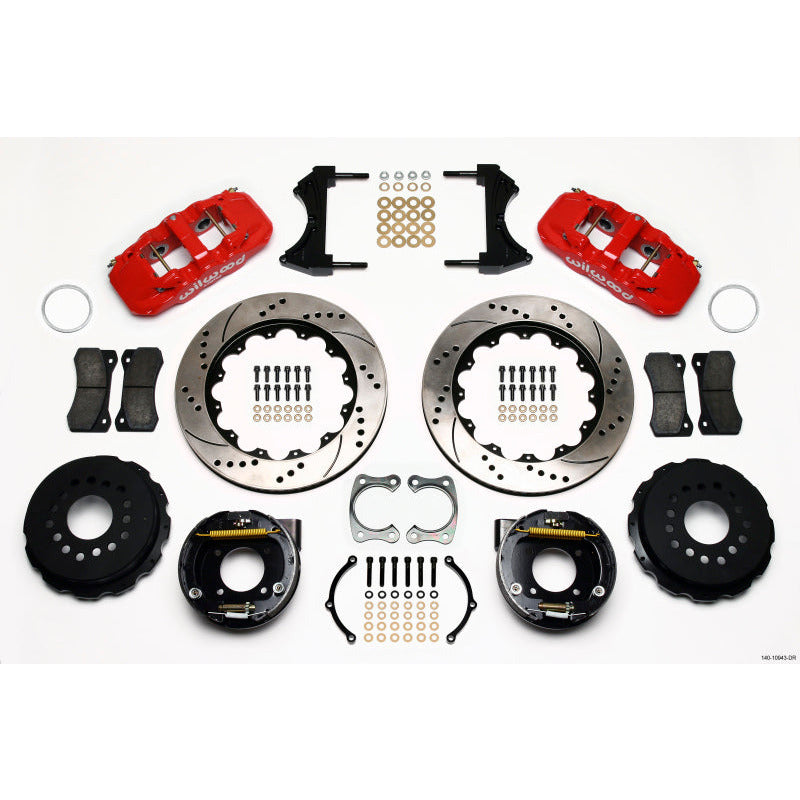 Wilwood AERO4 Rear P-Brake Kit 14.00in Drilled Red Chevy 12 Bolt w/ C-Clips Wilwood Big Brake Kits