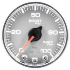 Autometer Spek-Pro Gauge Boost 2 1/16in 100psi Stepper Motor W/Peak & Warn Slvr/Chrm AutoMeter Gauges