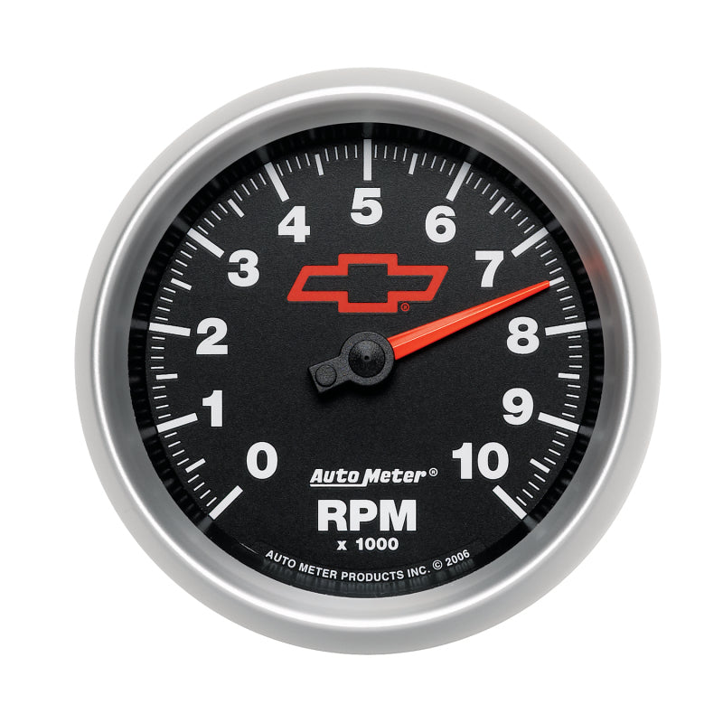 AutoMeter Gauge Tachometer 3-3/8in. 10K RPM In-Dash Chevy Red Bowtie Black AutoMeter Gauges