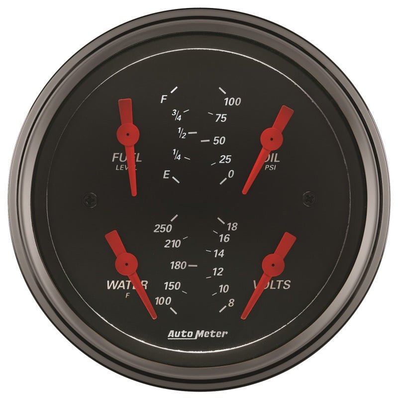 Autometer Designer Black 3.375in Quad Gauge - Fuel Level / Oil Pressure / Water Temp. / Voltmeter AutoMeter Gauges