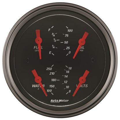 Autometer Designer Black 3.375in Quad Gauge - Fuel Level / Oil Pressure / Water Temp. / Voltmeter AutoMeter Gauges