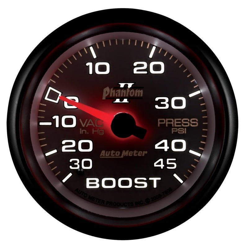 Autometer Phantom II 2-5/8in 30INHG-45PSI Phantom Mechanical Boost/Vacuum Gauge AutoMeter Gauges