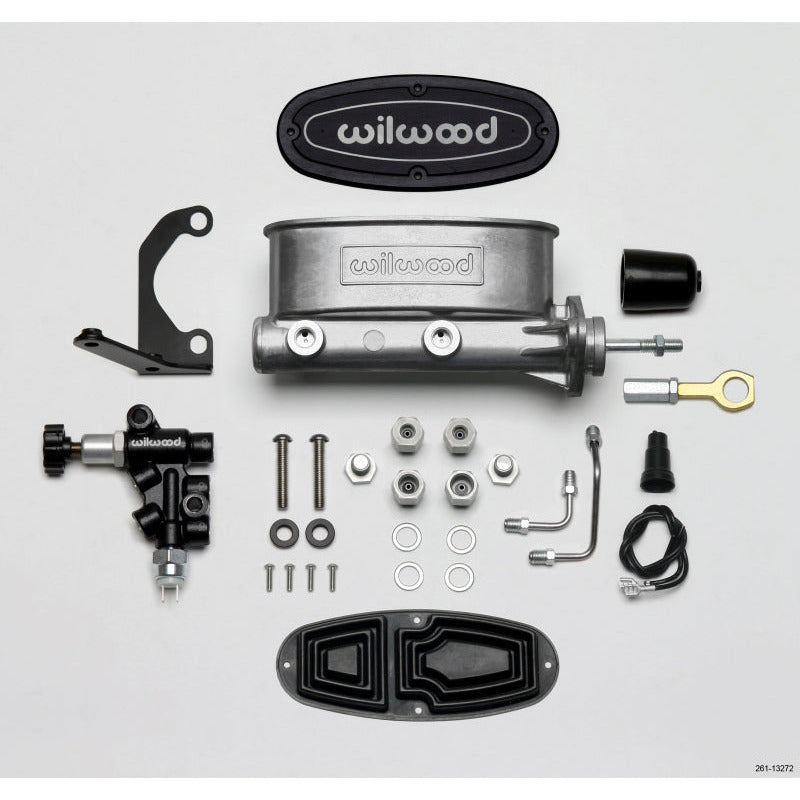 Wilwood HV Tandem M/C Kit w L/H Bracket & Prop Valve - 7/8in Bore-W/Pushrod - Early Mustang Wilwood Brake Master Cylinder